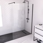 Paroi de douche 140x200cm - verre tremp� transparent 8mm - profil� noir - freedom 2 black