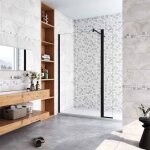 Paroi de douche noir 100 x 200 cm avec volet pivotant � 180 degr� - verre anticalcaire - 90 cm barre ...