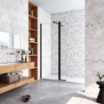 Paroi de douche noir 50 x 200 cm avec volet pivotant � 180 degr� - verre anticalcaire - 90 cm barre de ...