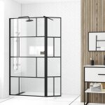 Paroi de douche avec pivot 100 + 40x195cm - sérigraphie type briques et profilés noir - dark blocks Paroi de douche avec pivot 100 + 40x195cm - sérigraphie type briques et profilés noir - dark blocks