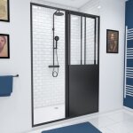Porte de douche coulissante type atelier 120x200cm - profil�s noir mat - workshop slide