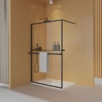 Paroi de douche avec porte serviette et porte savon cadre complet 120 x 200 noire essebagno Paroi de douche avec porte serviette et porte savon cadre complet 120 x 200 noire essebagno