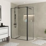 Paroi de douche avec volet pivotant - cadre et bras alu. noir mat - 120 + 40x200cm - dark contouring Paroi de douche avec volet pivotant - cadre et bras alu. noir mat - 120 + 40x200cm - dark contouring