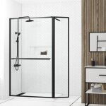 Paroi de douche avec volet pivotant 120 + 40x200cm - profil� porte - serviette et �tag�re noir mat