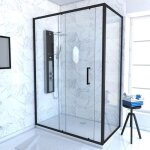 Paroi de douche 1 porte coulissante + retour 140x80x200 cm - verre 6 mm - profilé noir - crush Paroi de douche 1 porte coulissante + retour 140x80x200 cm - verre 6 mm - profilé noir - crush
