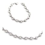 Parure acier collier chaine bracelet homme grain de caf� m h 918