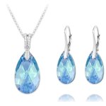 Parure argent artisanales sissi bleu aquamarine argent� (collier et boucles) - 15x9 mm [r0945]
