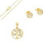 Parure bijoux - femme / enfant - arbre de vie - cristal - blanc - plaqu or jaune 750 / 1000 - 3 microns ...