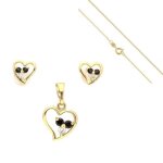 Parure bijoux - femme - coeur - cristal - blanc - noir - plaqu or jaune 750 / 1000 - 3 microns - 4 pices ...