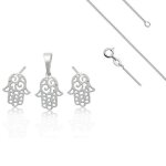 Collier - femme - pendentif - main de fatma - argent 925 / 1000 - fin et rhodi� - zircon - bleu - 45 ...