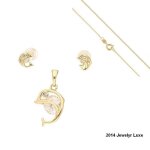 Parure bijoux - enfant - dauphin - cristal - blanc - plaqu or jaune 750 / 1000 - 3 microns - 4 pices ...