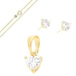 Parure bijoux - enfant - coeur - cristal - blanc - plaqu or jaune 750 / 1000 - 3 microns - 4 pices