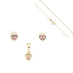 Parure bijoux - enfant / femme - coeur - cristal - rose - plaqu� or jaune 750 / 1000 - 3 microns - 4 ...