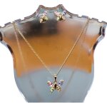 Parure bijoux - enfant / femme - papillon - cristal - multicolore - plaqu or jaune 750 / 1000 - 3 microns ...