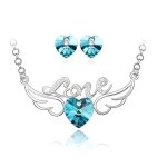 Parure bijoux - femme - coeur - ail - love - cristal autrichien - bleu - turquoise - plaqu or blanc ...