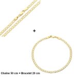 Parure bijoux - femme - collier - 50 cm - bracelet - 20 cm - maille gourmette - plaqu or jaune 750 / ...