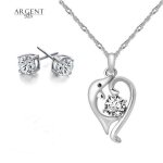 Parure bijoux - femme - dauphin - cristal - blanc - argent 925 / 1000 - 4 pices