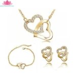 Parure bijoux - femme - dore - coeurs - cristaux - chic