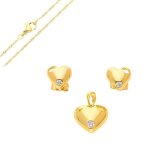 Parure bijoux - femme - coeur - lisse - bomb� - plaqu� or jaune 750 / 1000 - 3 microns - 4 pi�ces