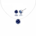 Parure bijoux - femme - fil nylon - solitaire - cristal - rond - bleu - argent 925 / 1000 - 4 pices