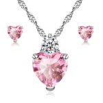 Parure bijoux - femme - coeur - cristal - couleur - rose - argent 925 / 1000 - 4 pices