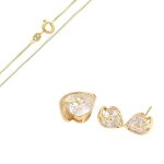 Parure bijoux - femme - coeur - cristal - blanc - plaqu or jaune 750 / 1000 - 3 microns - 4 pices