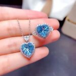 Parure bijoux femme - rmega - collier et bague - cristaux et zircons - ajustable - bleu