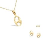 Parure bijoux - femme - boucles doreilles puces - chane et pendentif - grain de caf - or jaune gf 750 ...