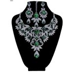 Parure bijoux indiens argente vert collier mariage tikka bollywood bindi indienne sari