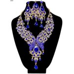 Parure bijoux indiens paon bleu ambre dore collier mariage tikka bollywood bindi indienne sari