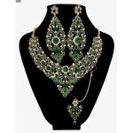 Parure bijoux indiens vert dore collier mariage tikka bollywood bindi indienne sari