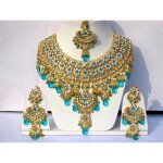 Parure bijoux indienne bollywood dor� bleu turquoise