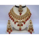 Parure bijoux indienne rouge & dor� pas cher