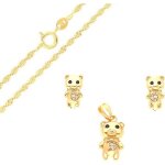Parure bijoux - enfant - ourson - cristal - blanc - plaqu or jaune 750 / 1000 - 3 microns - bijou de ...