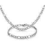 Parure bracelet et cha�ne collier - acier inoxydable - maille figaro 9mm - argent� - mixte - adulte