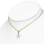 Parure chaine collier femme - plaqu or - pendentif carr zircon blanc - maille fantaisie - oxyde de ...