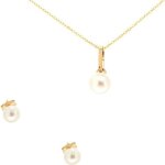 Parure collier + boucles doreilles perle en or 9 carats