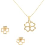 Parure collier + boucles doreilles trfle en or jaune 9 carats