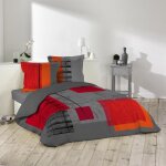 Parure de couette - douceur dinterieur - quadro - 100% coton - gris / orange / noir