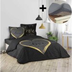 Pack parure de couette 200x200 cm 100% coton crazy love + drap housse 140x190 cm gris