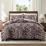 Parure de couette 3 pi�ces 200 x 200 cm + 2 taies 65 x 65 cm motif l�opard fermeture �clair douce et ...