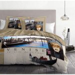 Parure de couette 3 pieces coton 57 fils 220x240 - dream in venise sable