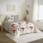 Parure de couette 3 pi�ces r�versible 260 x 240 cm king size coquelicot coton pur