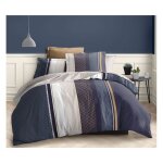 Parure de couette 3 pi�ces r�versible 260 x 240 cm king size sonja bleu coton pur