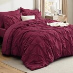 Parure de couette 3 pi�ces rouge pliss�e 200 x 200 cm + 2 taies 65 x 65 cm fermeture �clair douce et ...