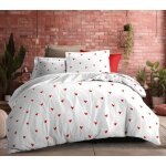 Parure de couette 3p louna 240 x 220 cm love rouge coton pur
