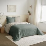Parure de couette 4 pi�ces r�versible 240 x 220 cm eucalyptus / lin pour lit 140 x 190 cm coton pur