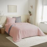 Parure de couette 4 pi�ces r�versible 240 x 220 cm rose / gris pour lit 140 x 190 cm coton pur