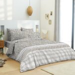 Parure de couette 4 pi�ces r�versible 260 x 240 cm floral taupe pour lit 160 x 200 cm coton pur