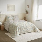 Parure de couette 4 pi�ces r�versible 260 x 240 cm tanya cyan pour lit 160 x 200 cm coton pur